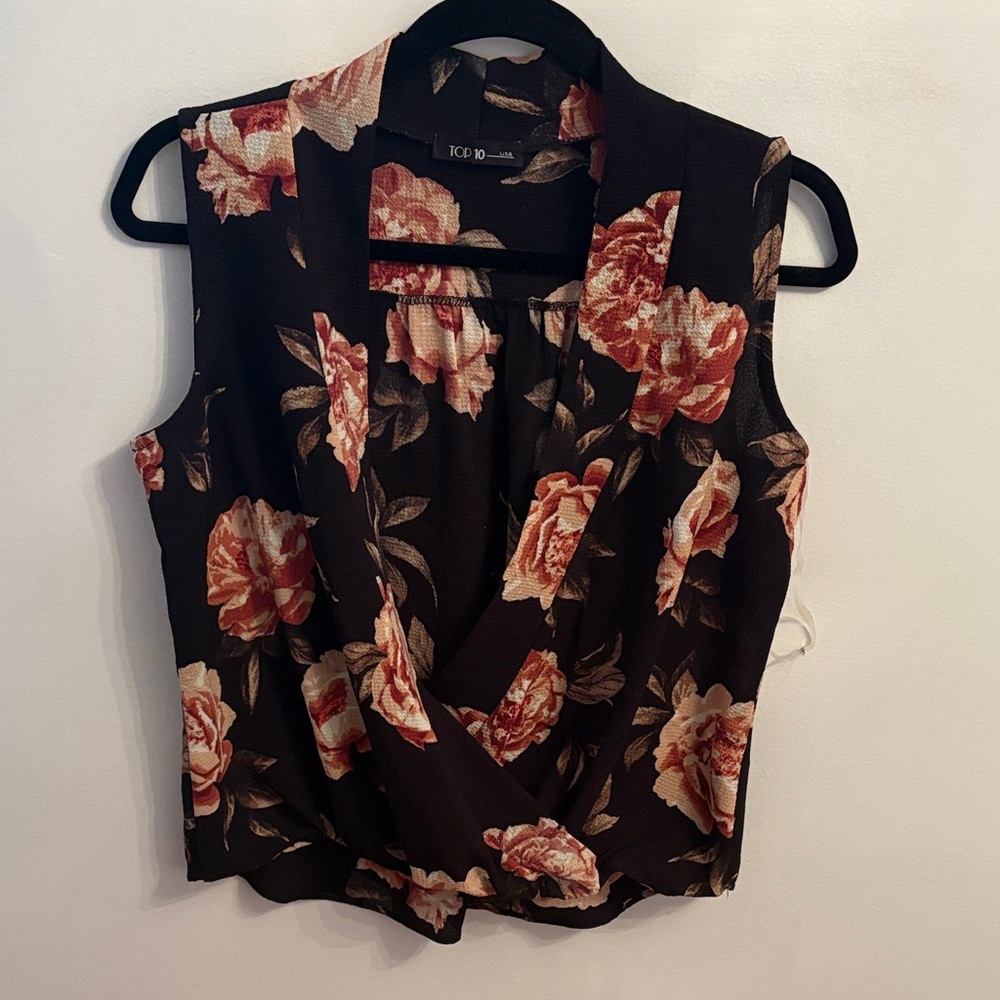 Floral Sleeveless Wrap Top